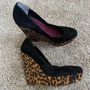 Animal print suede wedges
